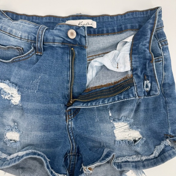 Kancan Jean Shorts Womens 7* Blue Denim Stretch Distressed Mid Rise Cut Off - Picture 5 of 11